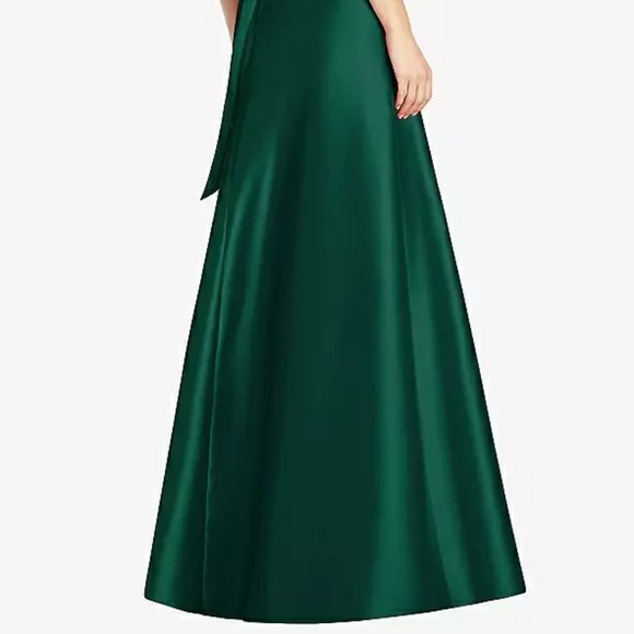 Alfred Sung D763..Full length, Halter, Lace-up Back, Satin Dress..Hunter..Size 8 - Picture 4 of 6